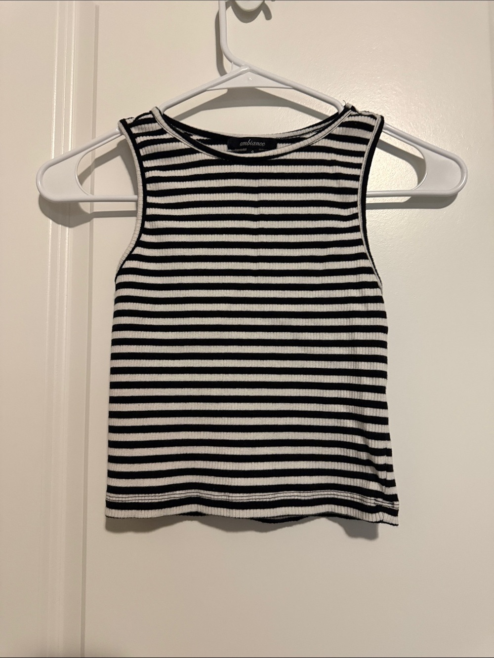 Ambiance Black & White Striped Ribbed Tank